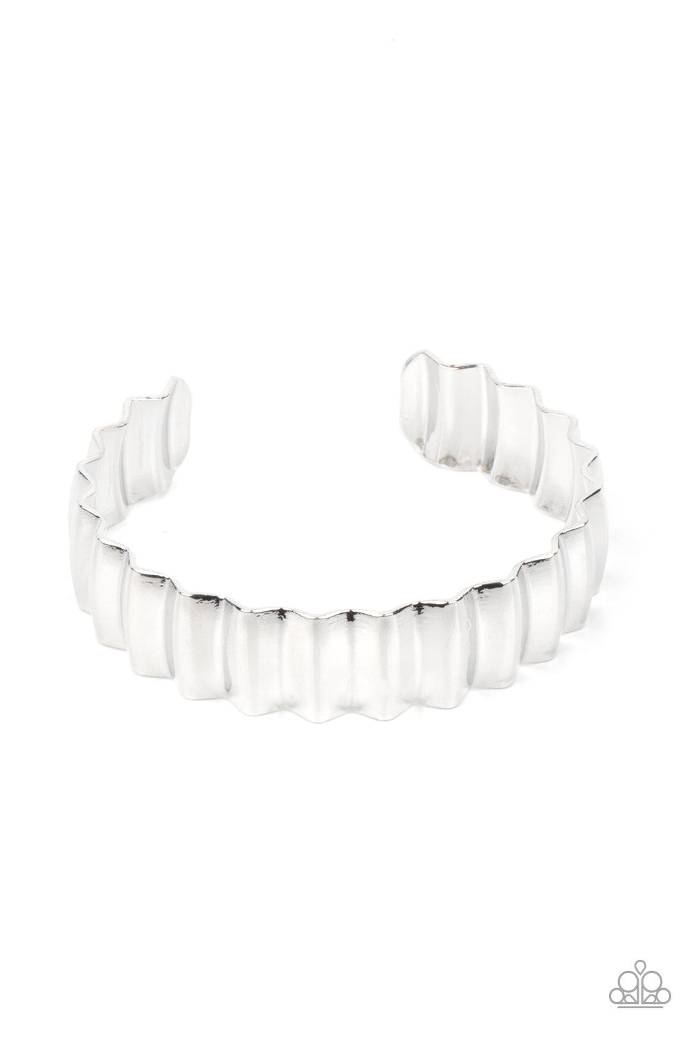 Paparazzi Accessories Across The HEIR-Waves - Silver Polished in a high sheen finish, a crinkled silver cuff delicately curls around the wrist for an intense industrial look. Sold as one individual bracelet. Bracelets