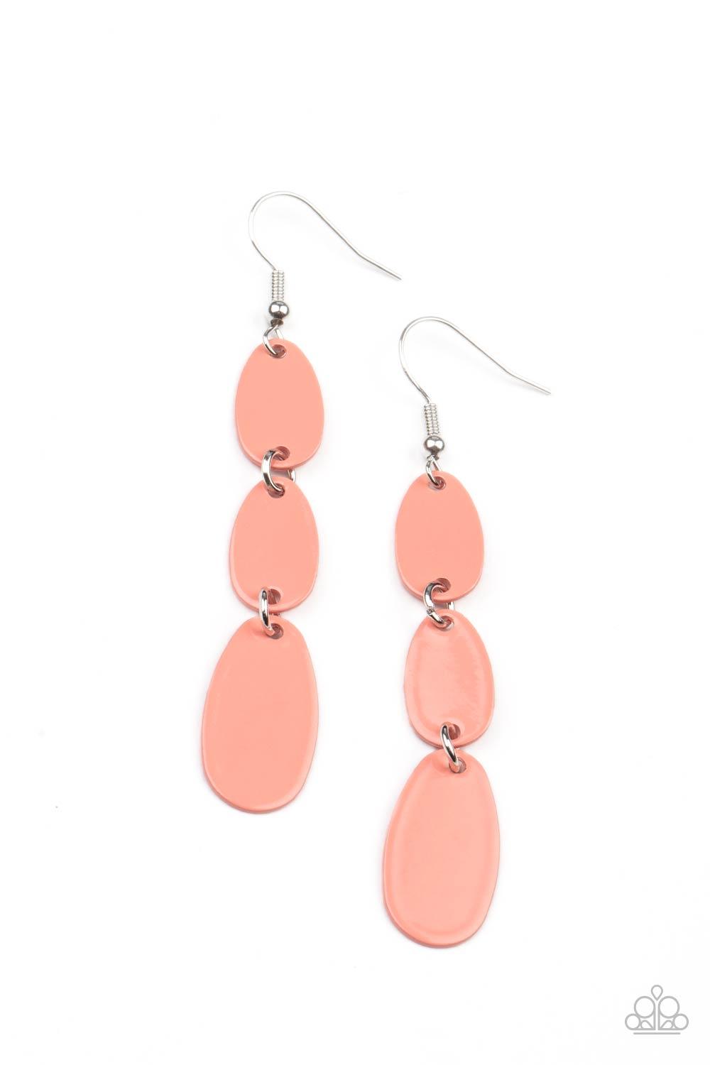 Paparazzi Accessories Rainbow Drops - Orange Painted in a shiny Burnt Coral finish, lengthened oval frames drip from the ear, linking into a colorful lure. Earring attaches to a standard fishhook fitting. Sold as one pair of earrings. Earrings