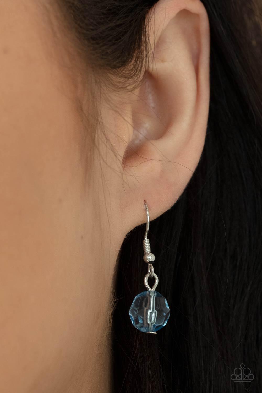 Paparazzi Accessories Fairytale Timelessness - Blue Varying in shape and opacity, a mismatched collection of blue and Cerulean crystal-like beads drip from the shimmery silver chains, creating an enchanted layered fringe below the collar. Features an adju