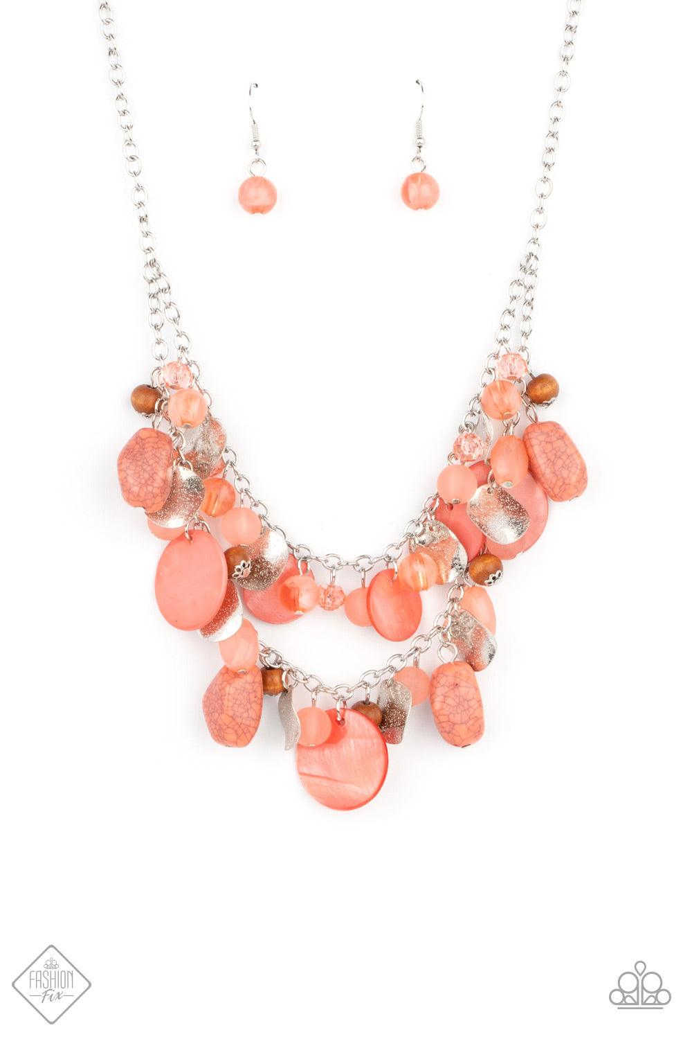 Paparazzi Accessories Spring Goddess - Orange What better way to say "hello spring" than with this vibrant stunner? Double the fun with two layers of beads, baubles, stone, and wood in varying tones and finishes in the Pantone® of Burnt Coral, intermixed