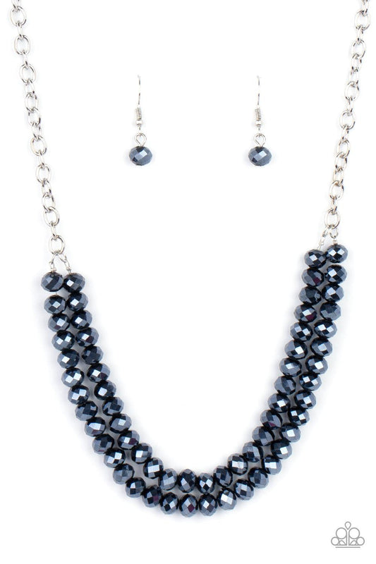 Paparazzi Accessories May The FIERCE Be With You - Blue A sturdy silver chain connects double strands of Inkwell beads. The reflective multi-faceted beads connect below the collar for a fiercely stunning style. Features an adjustable clasp closure. Sold a