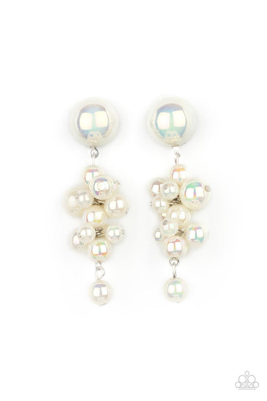 Paparazzi Accessories Dont Rock The YACHT - Multi Featuring an iridescent shimmer, a bubbly collection of white pearls delicately cluster at the bottom of a matching half pearl fitting for an effervescently flirty look. Earring attaches to a standard post