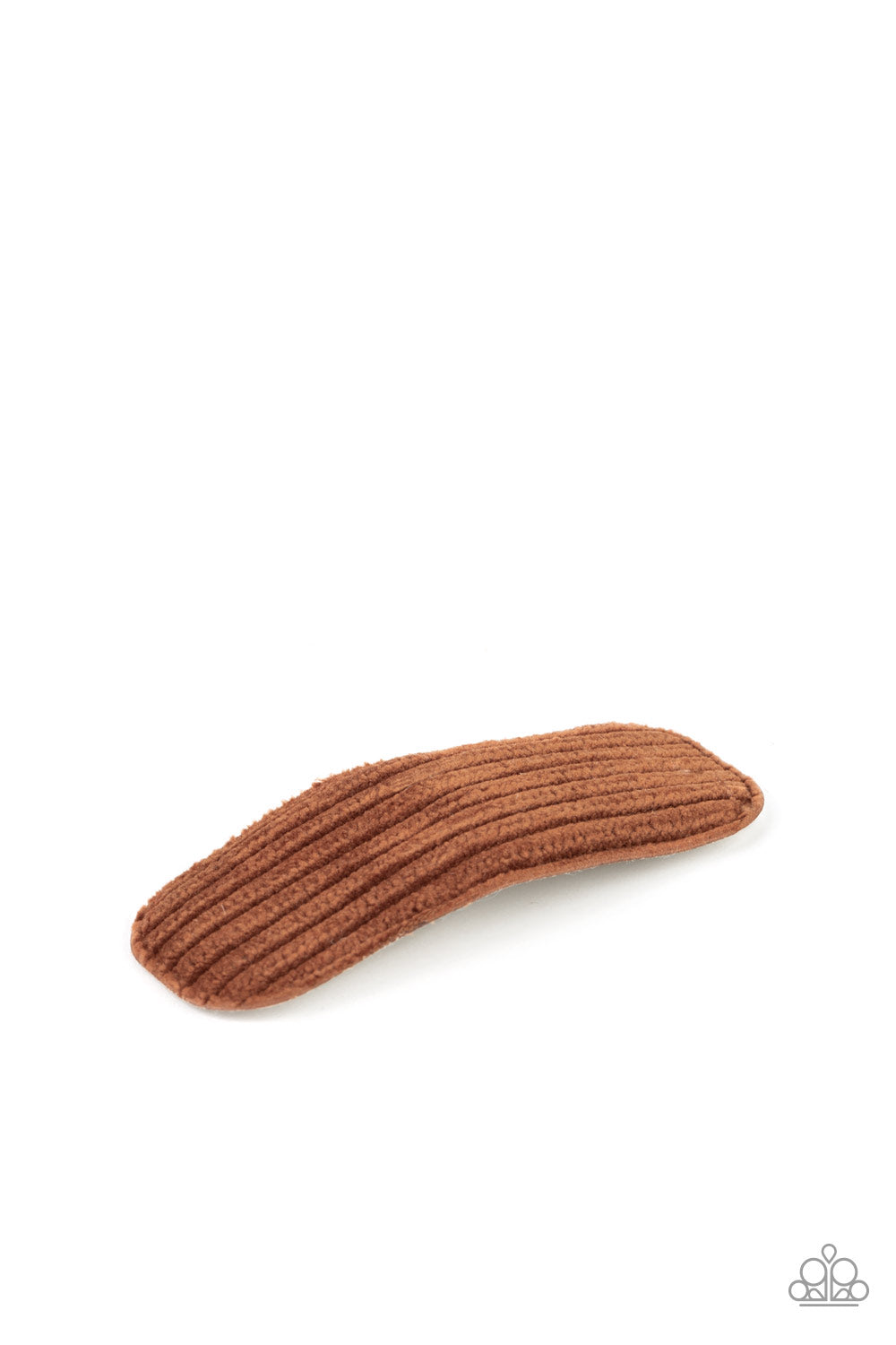 Paparazzi Accessories Corduroy Couture - Brown The front of an oversized silver frame is covered in a piece of Adobe corduroy fabric, creating a colorful rustic centerpiece. Features a standard snap hair clip on the back. Sold as one individual hair clip.