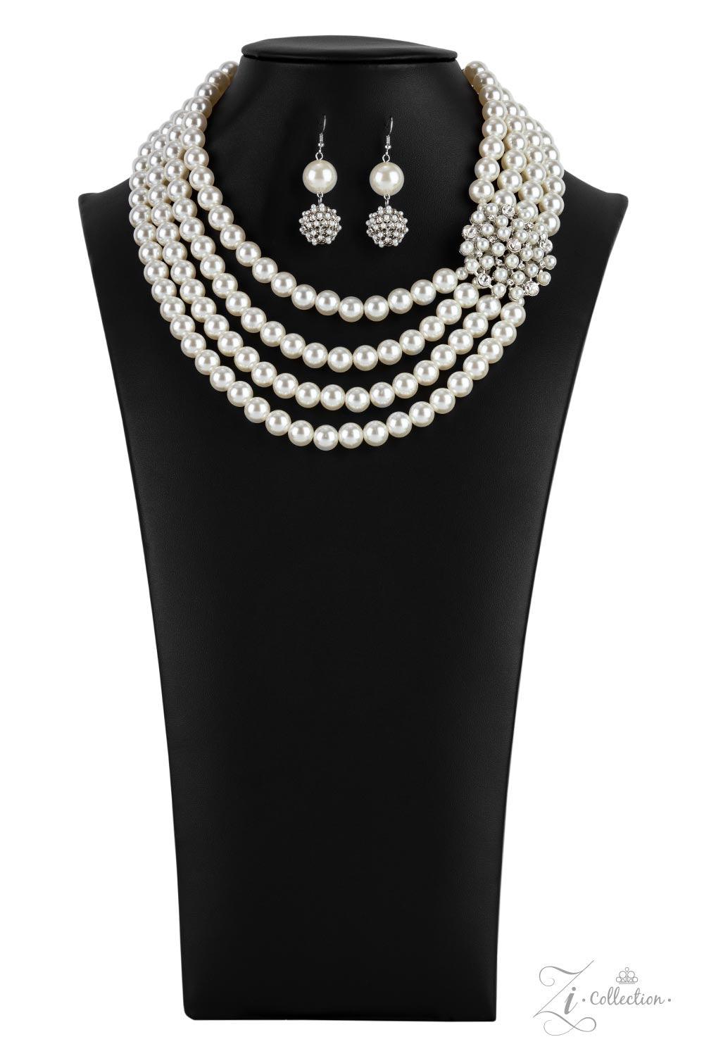 Paparazzi Accessories Romantic Inspired by royalty, an elegant explosion of classic white rhinestones and timeless pearls delicately coalesces into a vintage brooch. The refined ornament delicately holds together strands of oversized pearls, creating roma
