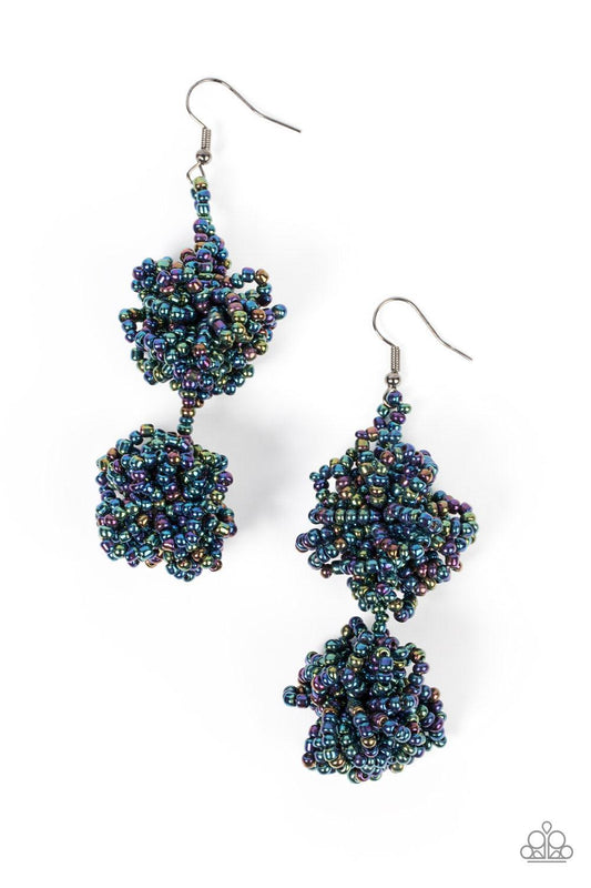 Paparazzi Accessories Celestial Collision - Multi Strands of oil spill seed beads delicately knot into an elegantly clustered lure, creating a stellar modern look. Earring attaches to a standard fishhook fitting. Sold as one pair of earrings. Earrings