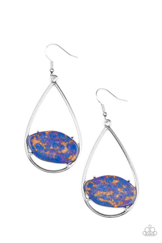 Paparazzi Accessories Tropical Terrazzo - Multi Featuring a colorful terrazzo-like finish, an earthy oval stone is nestled inside the bottom of an airy silver teardrop for a modern look. Earring attaches to a standard fishhook fitting. Sold as one pair of