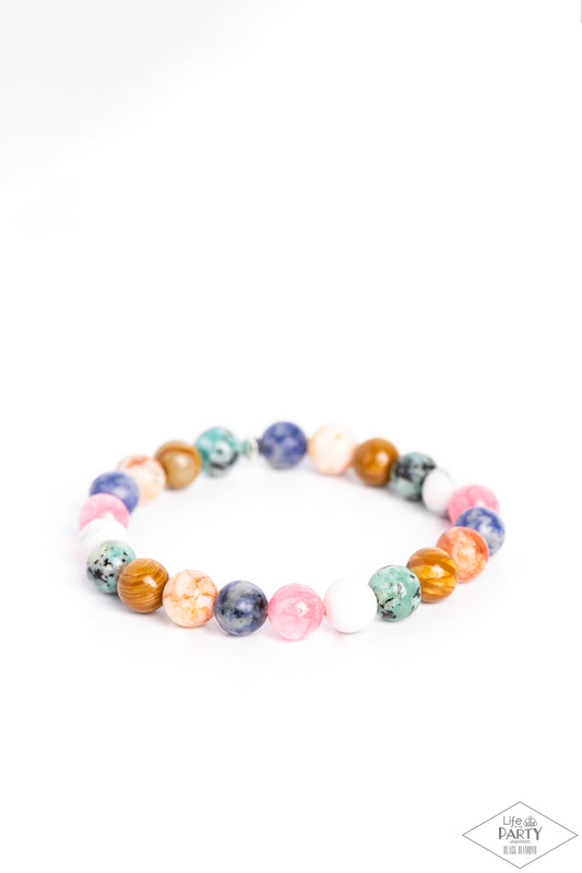 Paparazzi Accessories Stone Chakra - Multi Infused with silver accents, a colorful collection of natural stones are threaded along a stretchy band around the wrist for a tranquil look. Sold as one individual bracelet. Jewelry