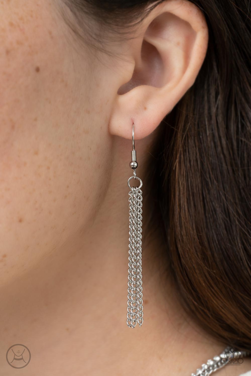 Paparazzi Accessories Glitzy Gusto - White Two glistening silver chains and a single strand of dainty white rhinestones effortlessly layer around the neck, resulting in a radiant look. Features an adjustable clasp closure. Sold as one individual choker ne