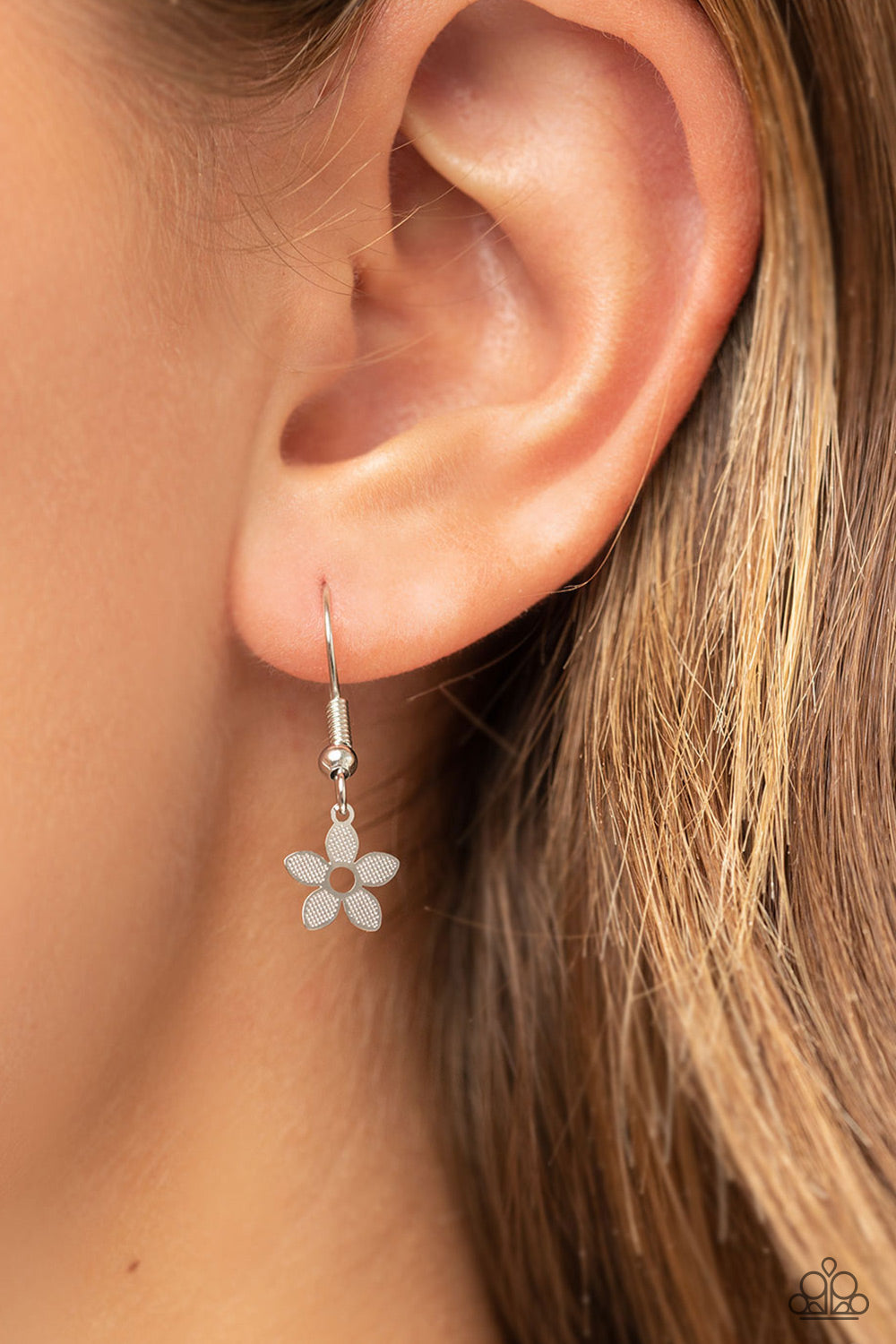 Paparazzi Accessories Fearlessly Floral - Orange Featuring textured petals, a dainty collection of silver flower frames and glassy orange rhinestones delicately cluster along the bottom of a silver chain for a flirtatious floral look below the collar. Fea