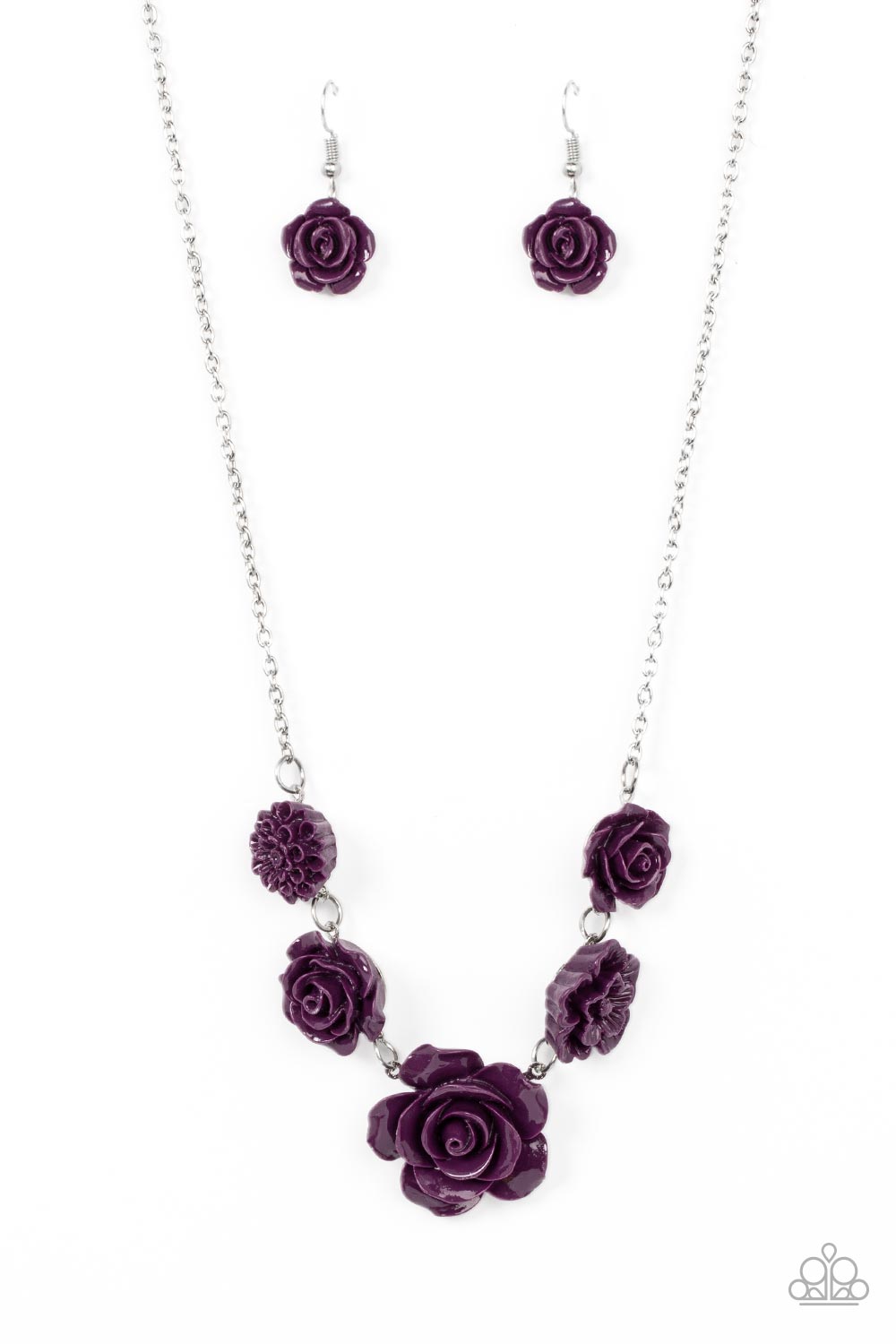 Paparazzi Accessories PRIMROSE and Pretty - Purple A dainty collection of primrose and floral plum frames delicately connect below the collar, blooming into a seasonal centerpiece. Features an adjustable clasp closure. Sold as one individual necklace. Inc