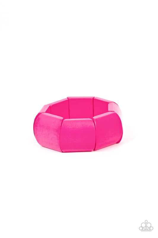 Paparazzi Accessories Coconut Cove - Pink Painted in a vivacious pink finish, chunky geometric wooden beads are threaded along stretchy bands around the wrist for a colorful tropical inspired look. Sold as one individual bracelet. Jewelry