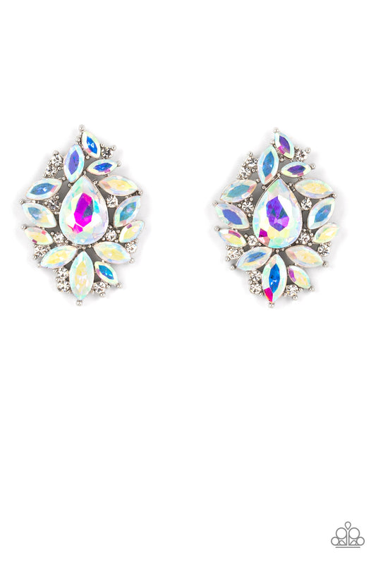 Paparazzi Accessories We All Scream for Ice QUEEN - Multi Crackling with icy incandescence, a sparkly collection of round white and marquise cut iridescent rhinestones scatters from an oversized iridescent teardrop gem for a jaw-dropping dazzle. Due to it