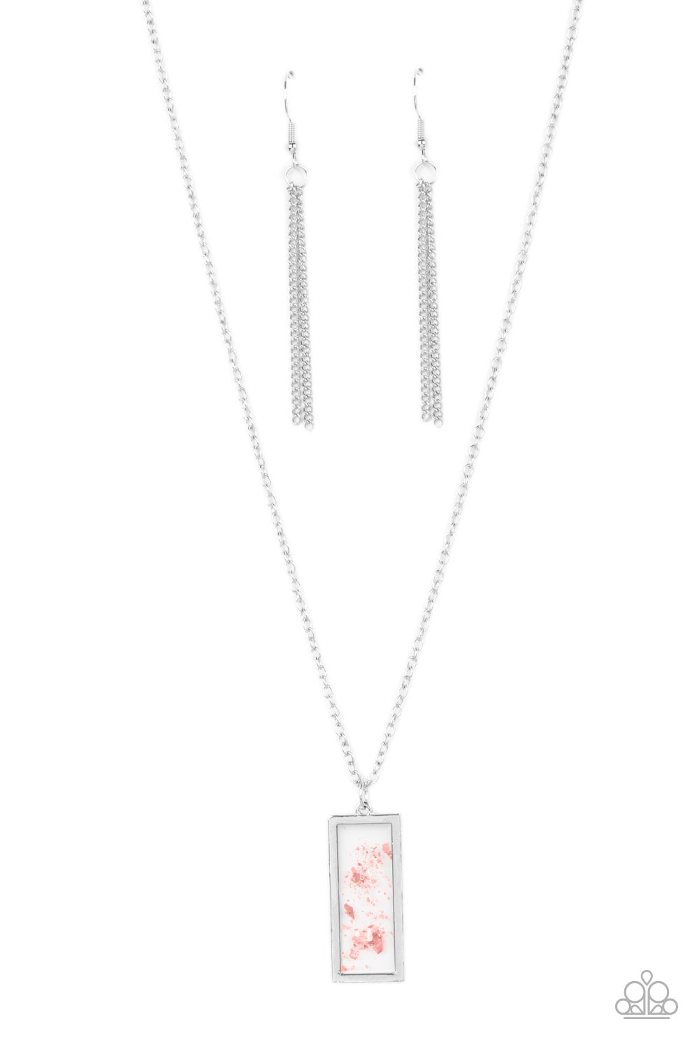 Paparazzi Accessories SEA You Around - Pink Flecks of iridescent pink shell are encased inside a glassy frame bordered in silver, creating a whimsical pendant below the collar. Features an adjustable clasp closure. Sold as one individual necklace. Include