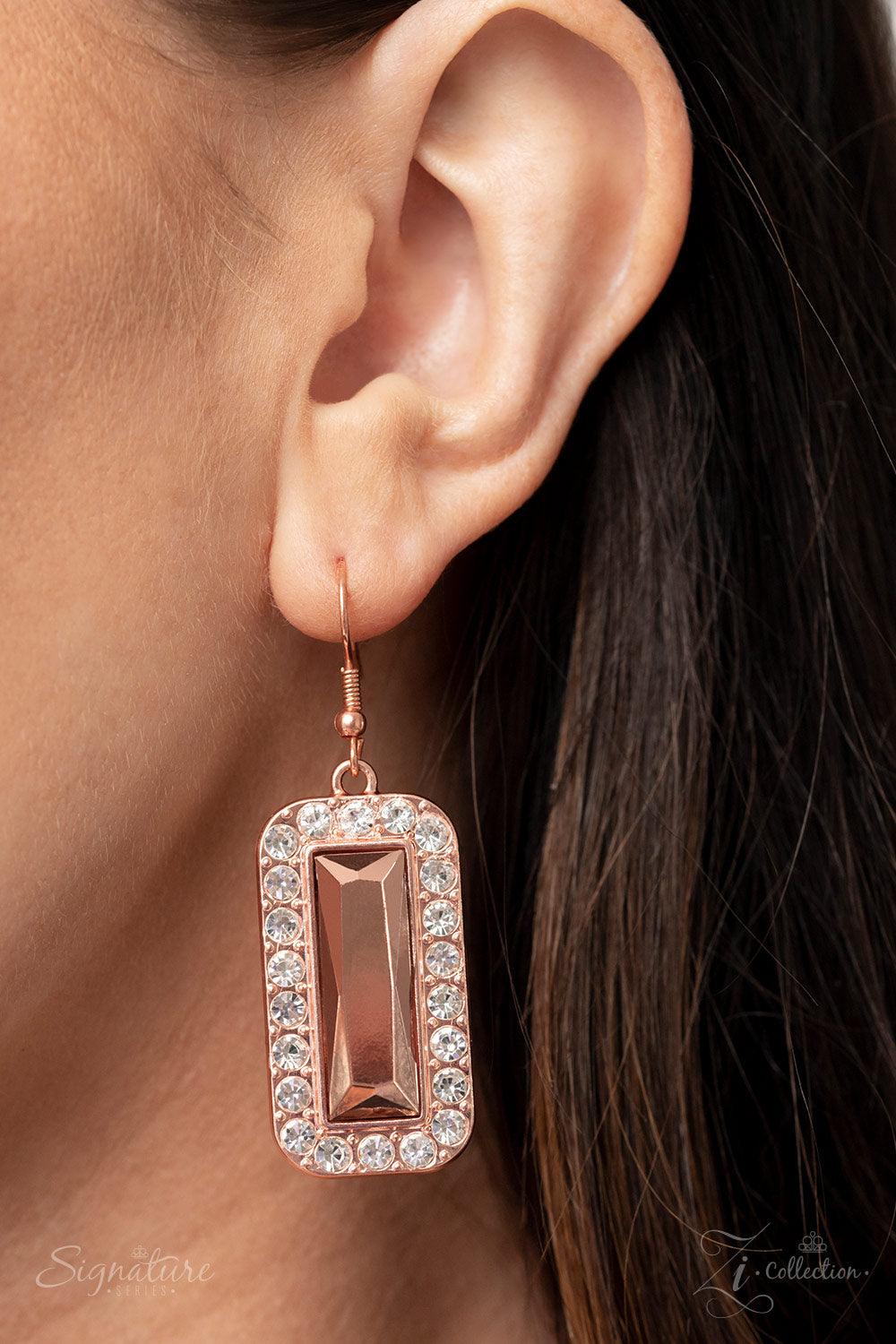 Paparazzi Accessories The Deborah An infinite display of iridescent bars, shiny copper bars with a metallic and reflective finish, white rhinestones, rhinestones with peach-colored undertones, and shiny copper bars studded with dazzling white rhinestones