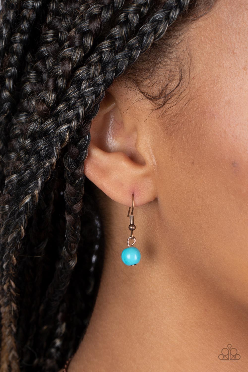 Paparazzi Accessories Badlands Butterfly - Copper Accented in oval turquoise stones, a decorative copper butterfly flutters at the bottom of a copper chain for a free-spirited finish. Features an adjustable clasp closure. Sold as one individual necklace.