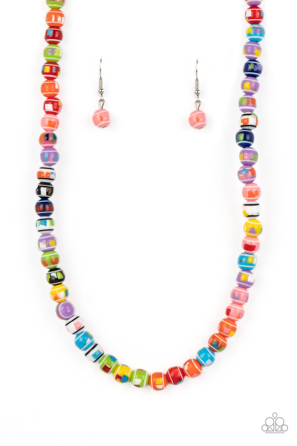Paparazzi Accessories Gobstopper Glamour - Multi Stretched across an invisible wire, multicolored beads, featuring various multicolored splatters across the surface, coalesce around the collar. Reminiscent of gobstopper candy, the sweet display of colors