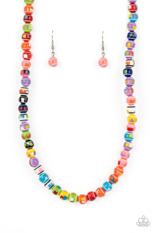 Paparazzi Accessories Gobstopper Glamour - Multi Stretched across an invisible wire, multicolored beads, featuring various multicolored splatters across the surface, coalesce around the collar. Reminiscent of gobstopper candy, the sweet display of colors
