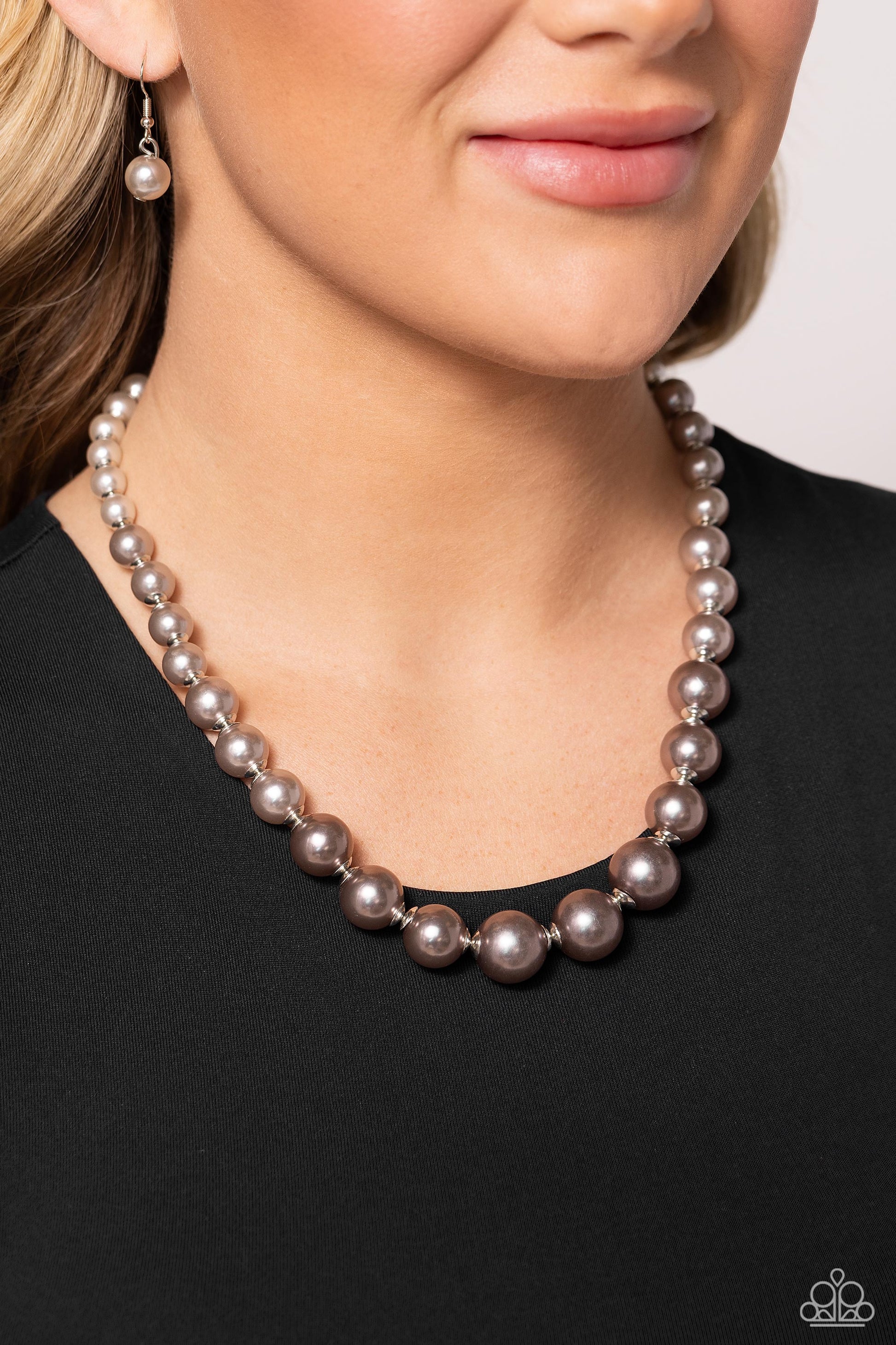 Paparazzi Accessories Manhattan Mogul - Multi A single strand of white, silver, and dark gray pearls elegantly cascades below the collar, creating a glamorous ombre effect. Features an adjustable clasp closure. Sold as one individual necklace. Includes on
