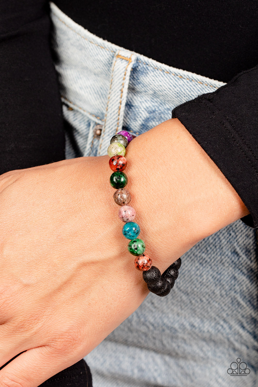 Paparazzi Accessories LAVA Language - Multi A collection of refreshing multicolored stone beads with speckled detailing, and earthy lava rock beads are threaded along a stretchy band around the wrist for an urban finish. As the stone elements in this piec