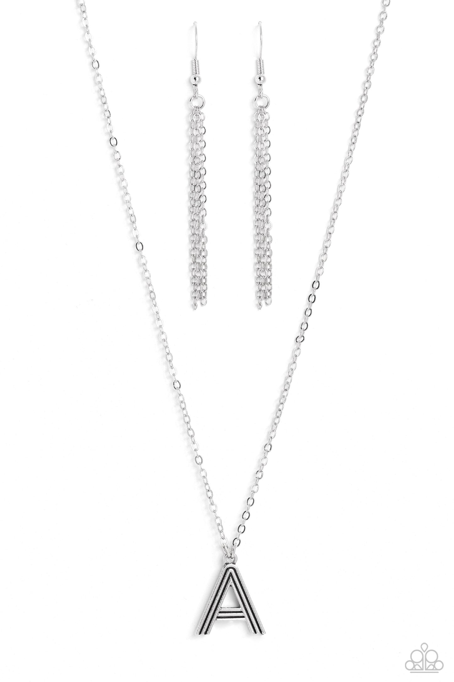 Paparazzi Accessories Leave Your Initials - Silver - A Etched in linear texture, a silver letter "A" hovers below the collar from a dainty silver chain, for a sentimentally simple design. Features an adjustable clasp closure. Sold as one individual neckla
