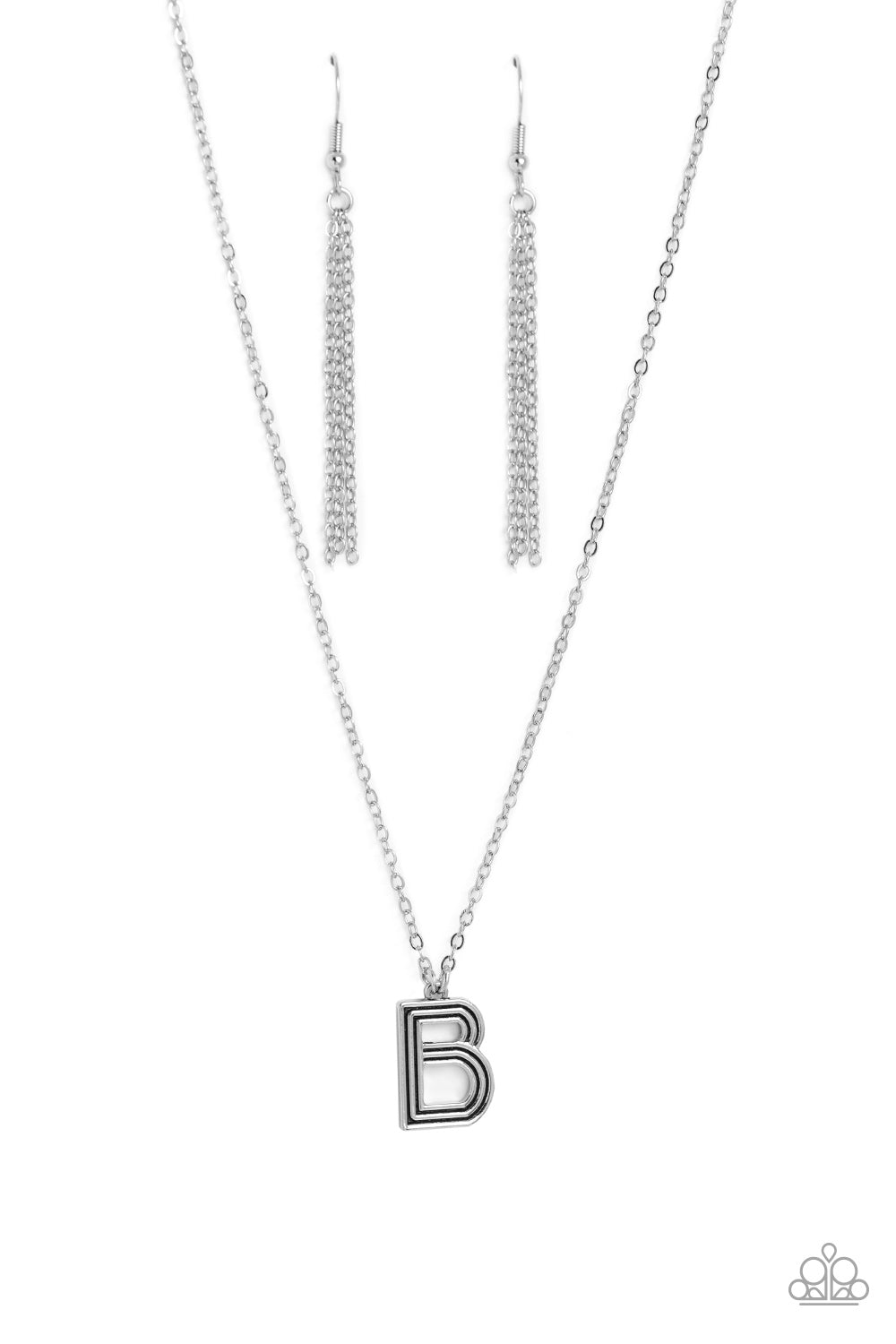Paparazzi Accessories Leave Your Initials - Silver - B Etched in linear texture, a silver letter "B" hovers below the collar from a dainty silver chain, for a sentimentally simple design. Features an adjustable clasp closure. Sold as one individual neckla
