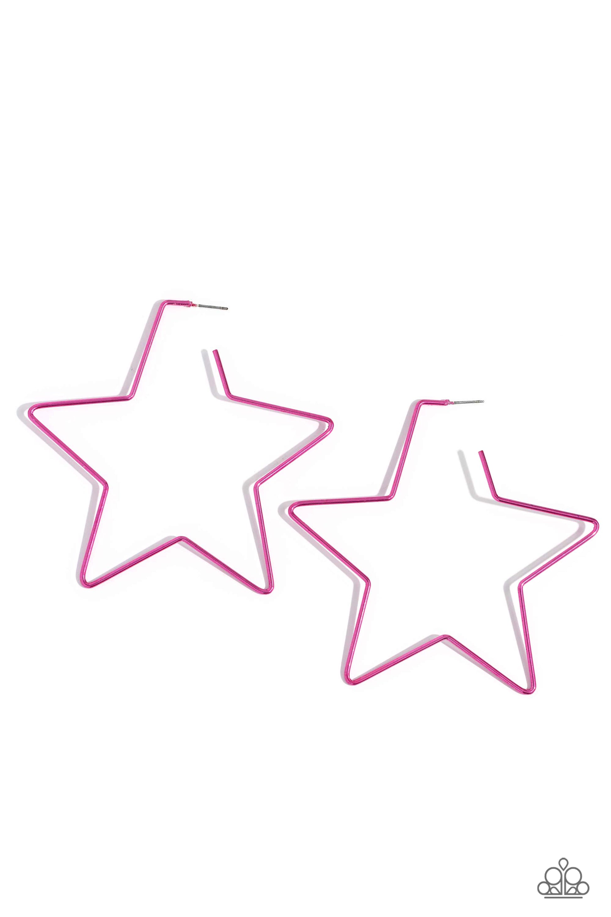 Paparazzi Accessories Starstruck Secret - Pink A thin, oversized pink metallic bar delicately folds into a star-shaped hoop, resulting in a stellar statement. Earring attaches to a standard post fitting. Sold as one pair of hoop earrings. Jewelry