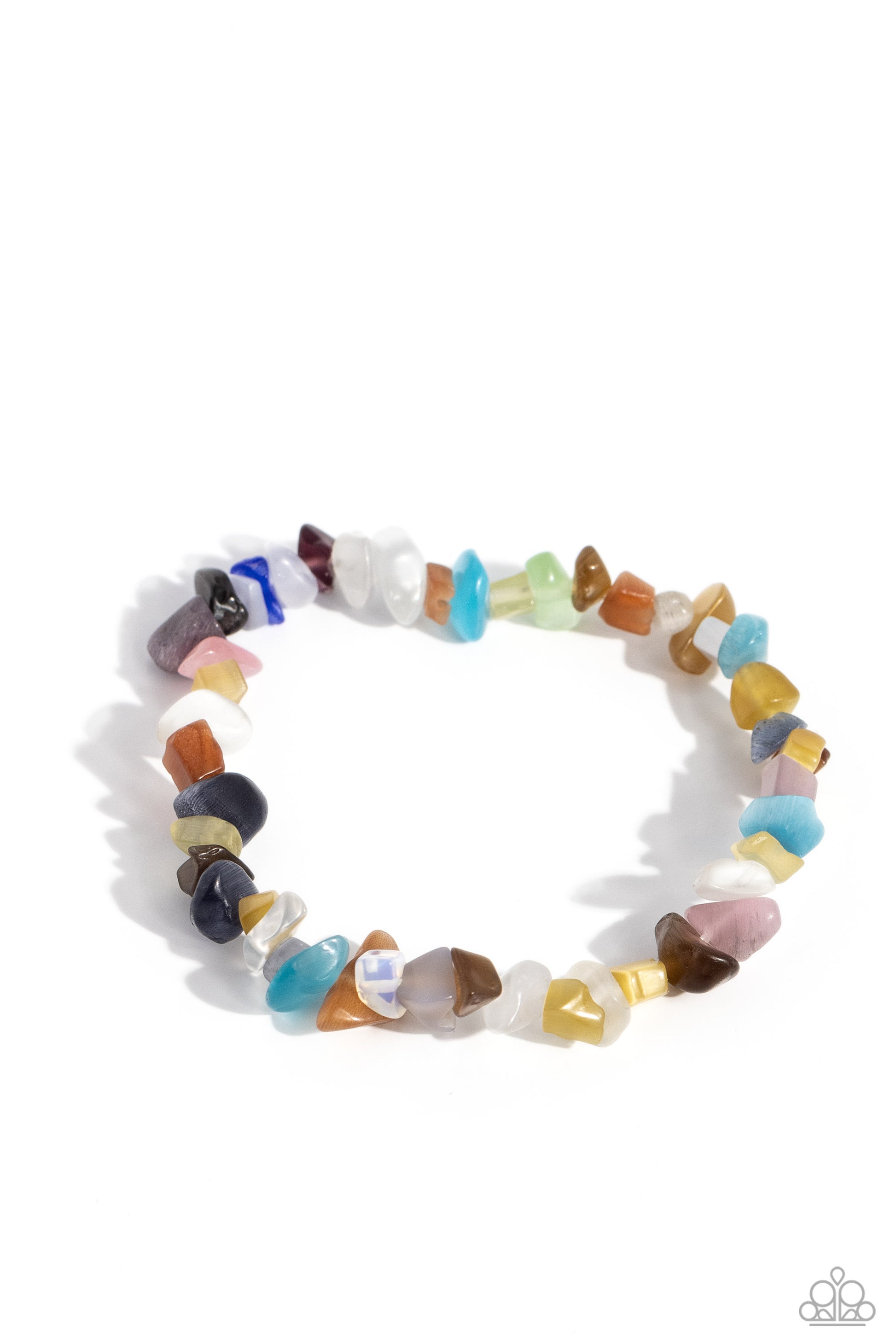 Paparazzi Accessories Chiseled Cameo - Multi An earthy collection of multicolored chiseled pebbles are threaded along a stretchy band around the wrist in a free-spirited pattern. Sold as one individual bracelet. Jewelry