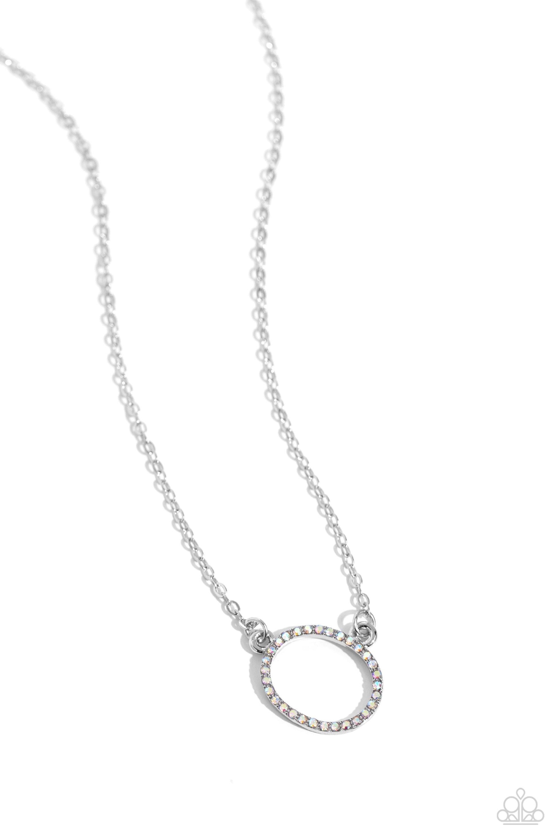 Paparazzi Accessories INITIALLY Yours - O - Multi Embossed with dainty iridescent rhinestones, a silver letter "O" hovers below the collar from a dainty silver chain, for a sentimentally simple design. Features an adjustable clasp closure. Due to its pris