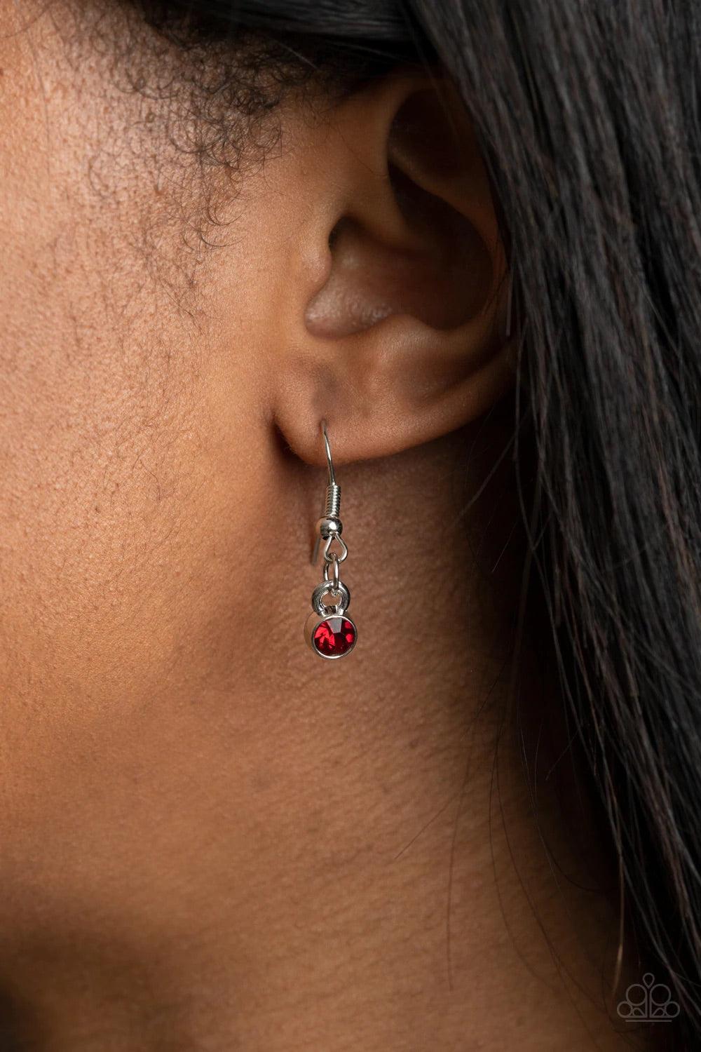 Paparazzi Accessories Regal Society - Red Fiery red rhinestones link a dainty row of silver rings below the collar, creating a regal minimalist inspired display. Features an adjustable clasp closure. Sold as one individual necklace. Includes one pair of m