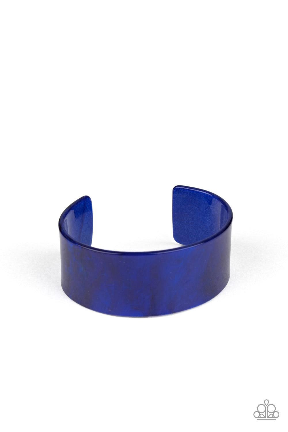 Paparazzi Accessories Glaze Over ~Blue Glazed in shimmer, a blue acrylic cuff curls across the wrist for a colorfully retro look.