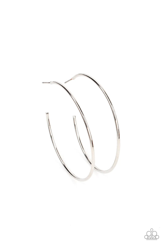 Paparazzi Accessories Can I Get a HOOP HOOP - Silver A glistening silver wire boldly curls into an oversized hoop, creating a minimalist inspired fashion. Earring attaches to a post fitting. Hoop measures approximately 2" in diameter. Jewelry