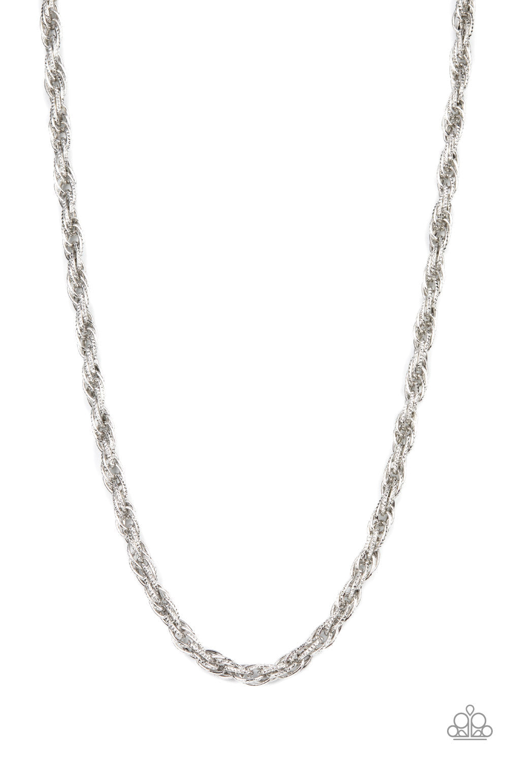 Paparazzi Accessories Pit Stop - Silver Featuring diamond cut edges, oval silver links triple-link across the chest, resulting in an edgy statement. Features an adjustable clasp closure. Sold as one individual necklace. Jewelry