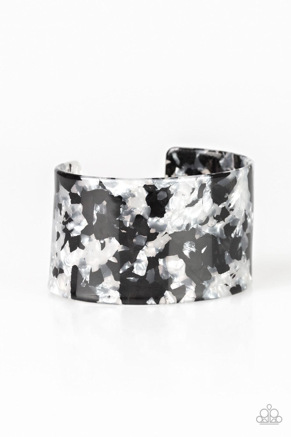 Paparazzi Accessories Vogue Revamp - White Brushed in a faux marble finish, a thick acrylic cuff wraps around the wrist for a retro inspired look. Jewelry