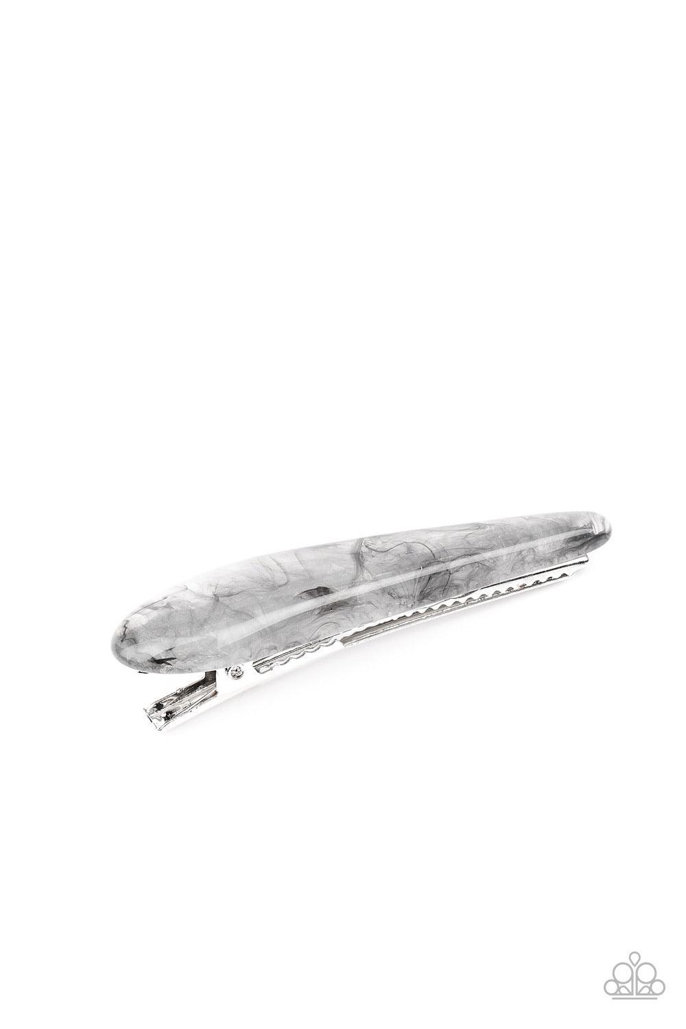 Paparazzi Accessories Naturally Bright - Silver Featuring a smoky finish, a glassy acrylic frame adheres to a basic silver clip for a retro inspired look. Features a standard hair clip on the back. Hair Accessories