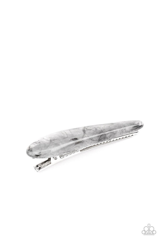 Paparazzi Accessories Naturally Bright - Silver Featuring a smoky finish, a glassy acrylic frame adheres to a basic silver clip for a retro inspired look. Features a standard hair clip on the back. Hair Accessories
