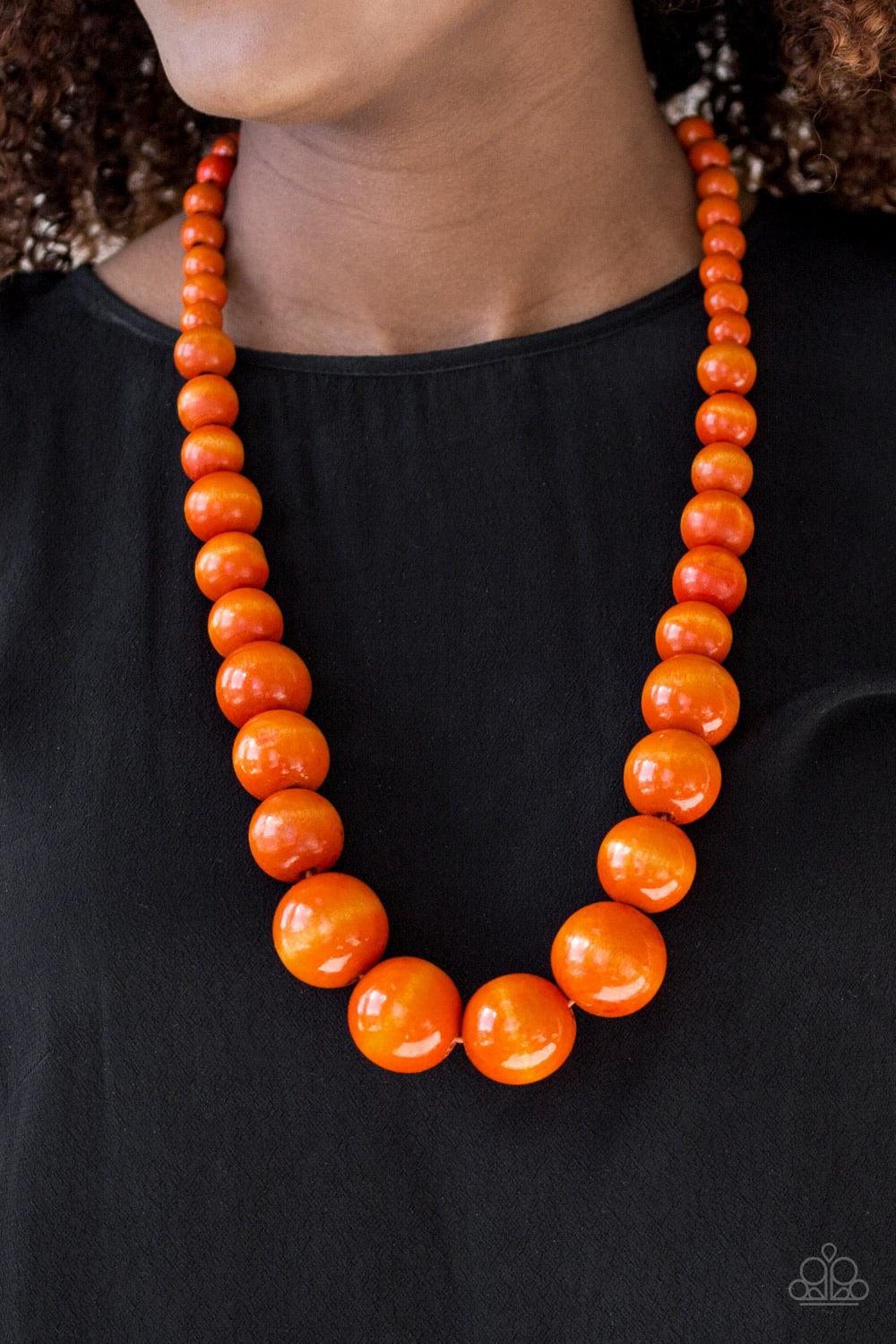 Paparazzi Accessories Effortlessly Everglades ~Orange Gradually increasing in size near the center, vivacious orange wooden beads are threaded along an orange string for a summery look. Features an adjustable sliding knot closure.