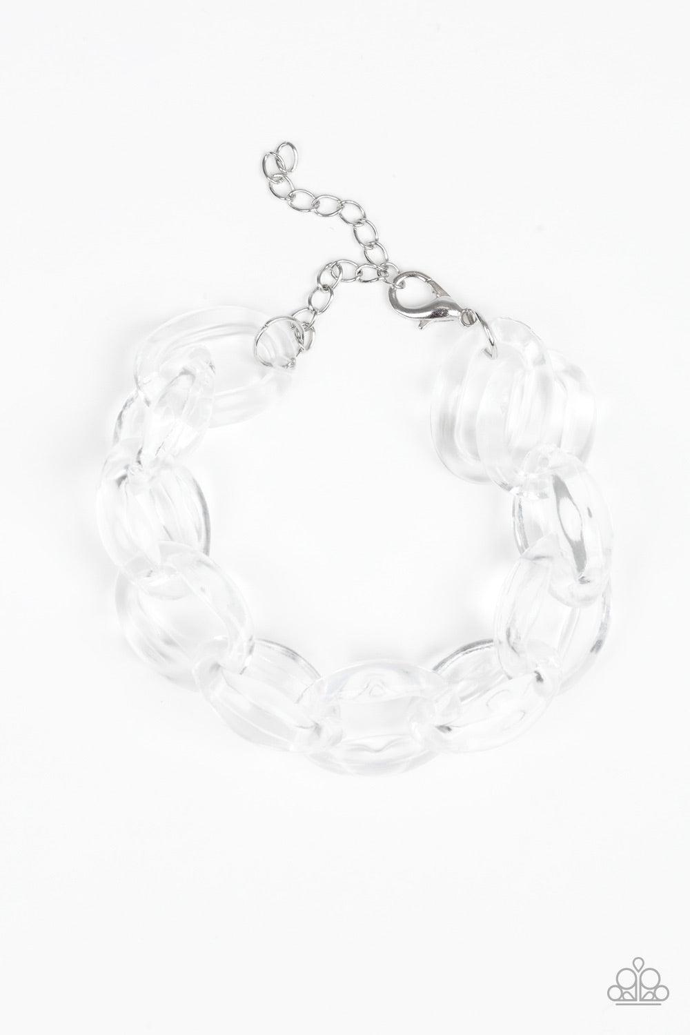 Paparazzi Accessories Ice Ice Baby - White Glassy links connect around the wrist, creating a colorfully, modern chain. Features an adjustable clasp closure. Jewelry