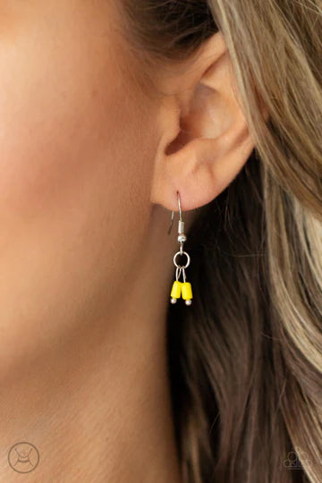 Paparazzi Accessories Urban Expo - Yellow Dainty silver beads and cylindrical Illuminating beads delicately link around the neck, creating a minimalist inspired pop of color. Features an adjustable clasp closure. Sold as one individual choker necklace. In