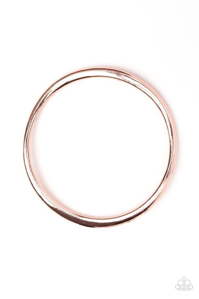 Paparazzi Accessories Awesomely Asymmetrical - Copper Featuring a warped surface, an asymmetrical shiny copper bangle slides along the wrist for an edgy look.Sold as one individual bracelet. Jewelry