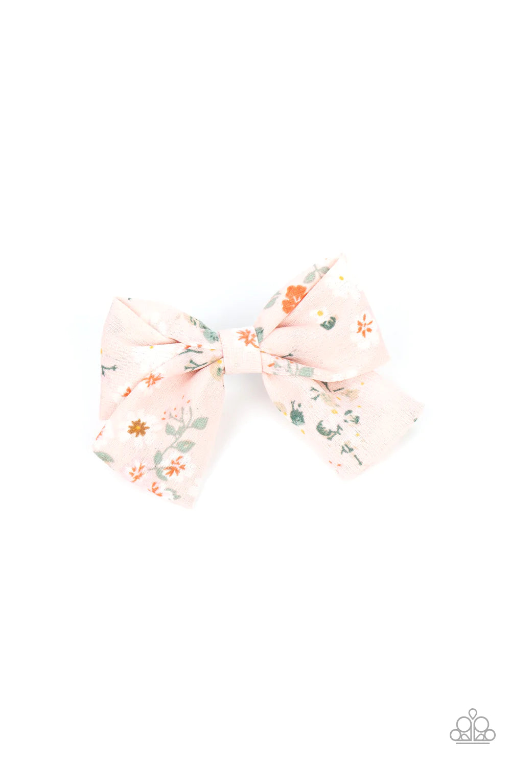 Paparazzi Accessories Wide Open Prairies - Pink Printed in a vintage inspired floral pattern, a ribbon of Gossamer Pink crepe-like fabric delicately knots into a colorful bow for a country inspired finish. Features a standard hair clip on the back. Sold a