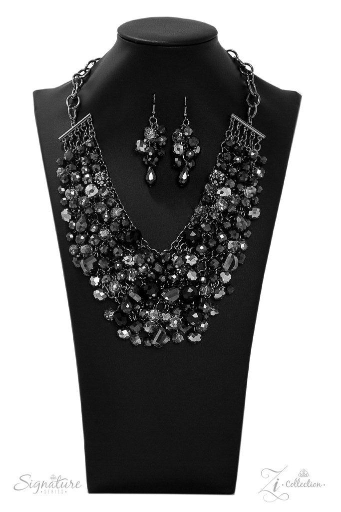 Paparazzi Accessories The Taylerlee 💗ZiCollection $25💗 A collision of faceted crystal, hematite, and gem-like beading dangles from stacked rows of interconnecting gunmetal chains, creating a meshed fringe. Encrusted in prismatic hematite rhinestones, bl