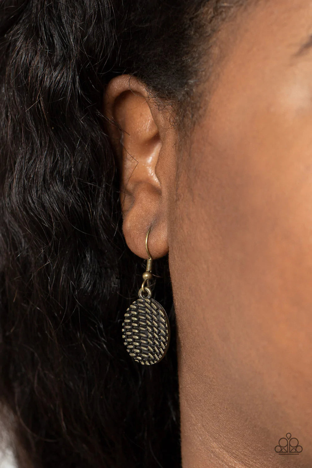 Paparazzi Accessories Empress Empire - Brass Embossed in raised metallic stitched-like textures, curved brass plates boldly fan out from an oversized brass snake chain below the collar for a fearless fashion. Features an adjustable clasp closure. Sold as