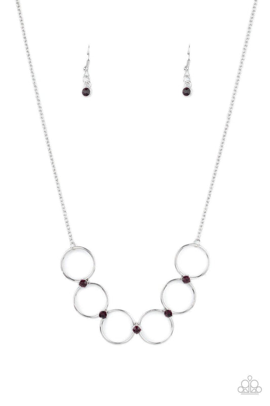 Paparazzi Accessories Regal Society - Purple Glittery purple rhinestones link a dainty row of silver rings below the collar, creating a regal minimalist inspired display. Features an adjustable clasp closure. Sold as one individual necklace. Includes one