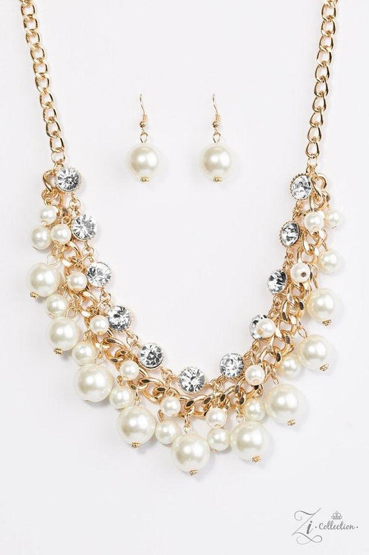 Paparazzi Accessories Idolize A row of dramatic white rhinestones gives way to a strand of chunky gold chain and row after row of pearlescent fringe. The stacked rows join together, creating flirty movement. Features an adjustable clasp closure. Jewelry