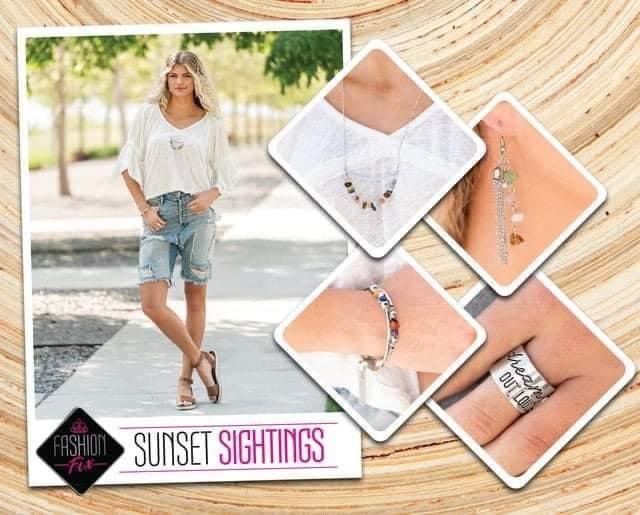 Paparazzi Accessories Sunset Sitings: July 2021 FF Trendsetters are sure to gravitate towards the accessories found in the Sunset Sightings collection. Featuring more drastic designs, bold colors, and funky combinations found outside the box, the pieces o