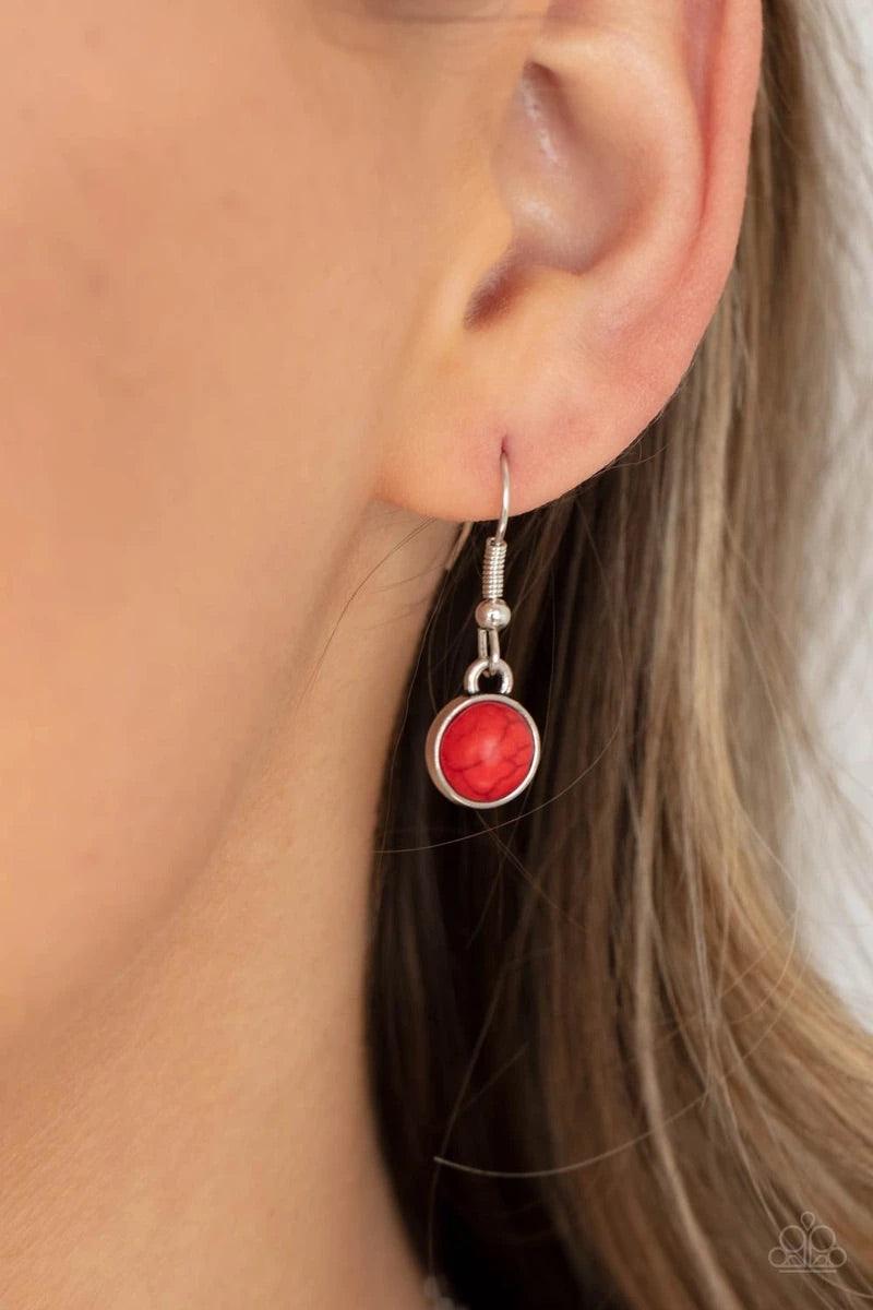 Paparazzi Accessories Heavenly Teardrops - Red Encased in sleek silver frames, a fiery collection of round and teardrop red stones delicately link below the collar for a whimsical pop of color. Features an adjustable clasp closure. Sold as one individual