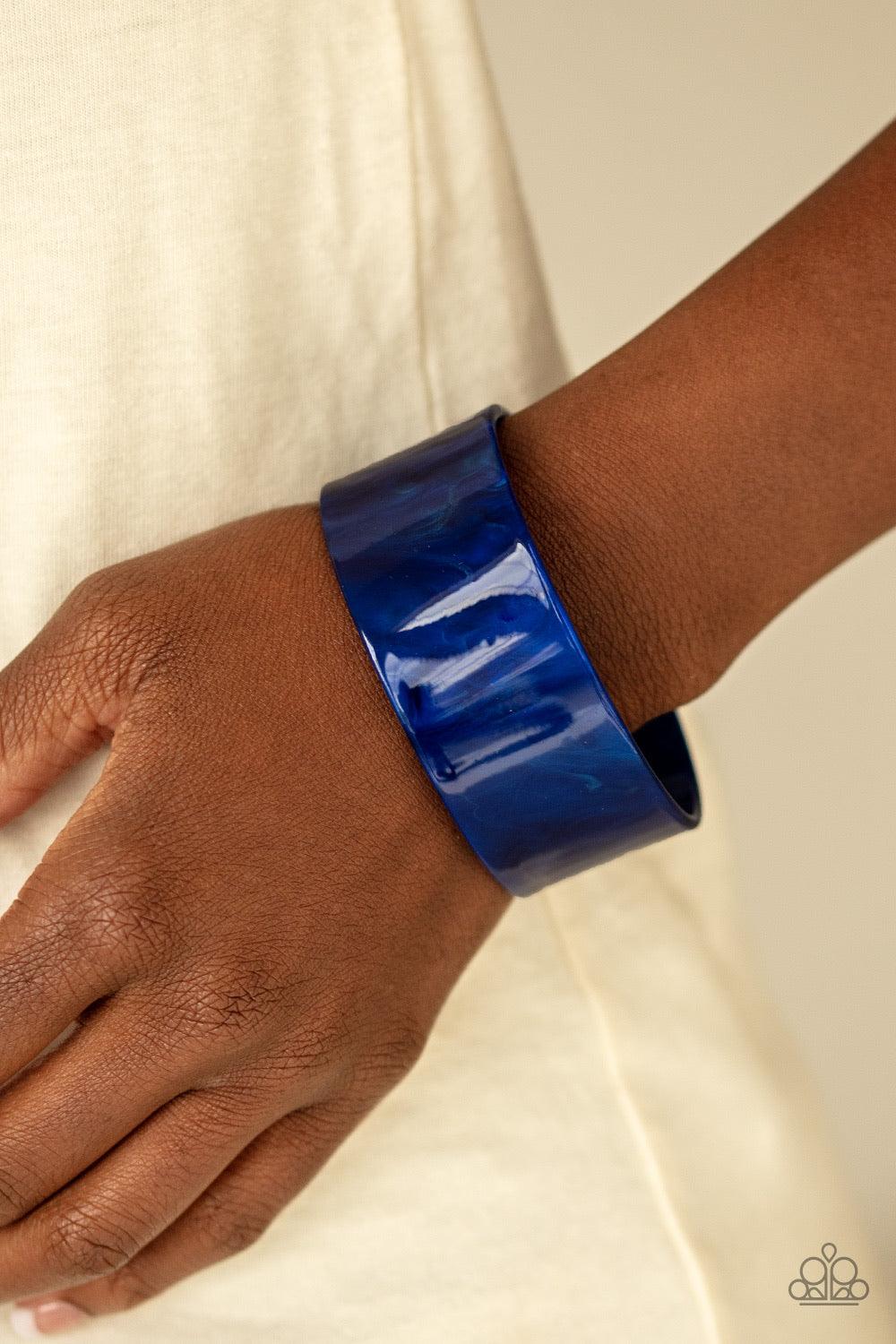 Paparazzi Accessories Glaze Over ~Blue Glazed in shimmer, a blue acrylic cuff curls across the wrist for a colorfully retro look.