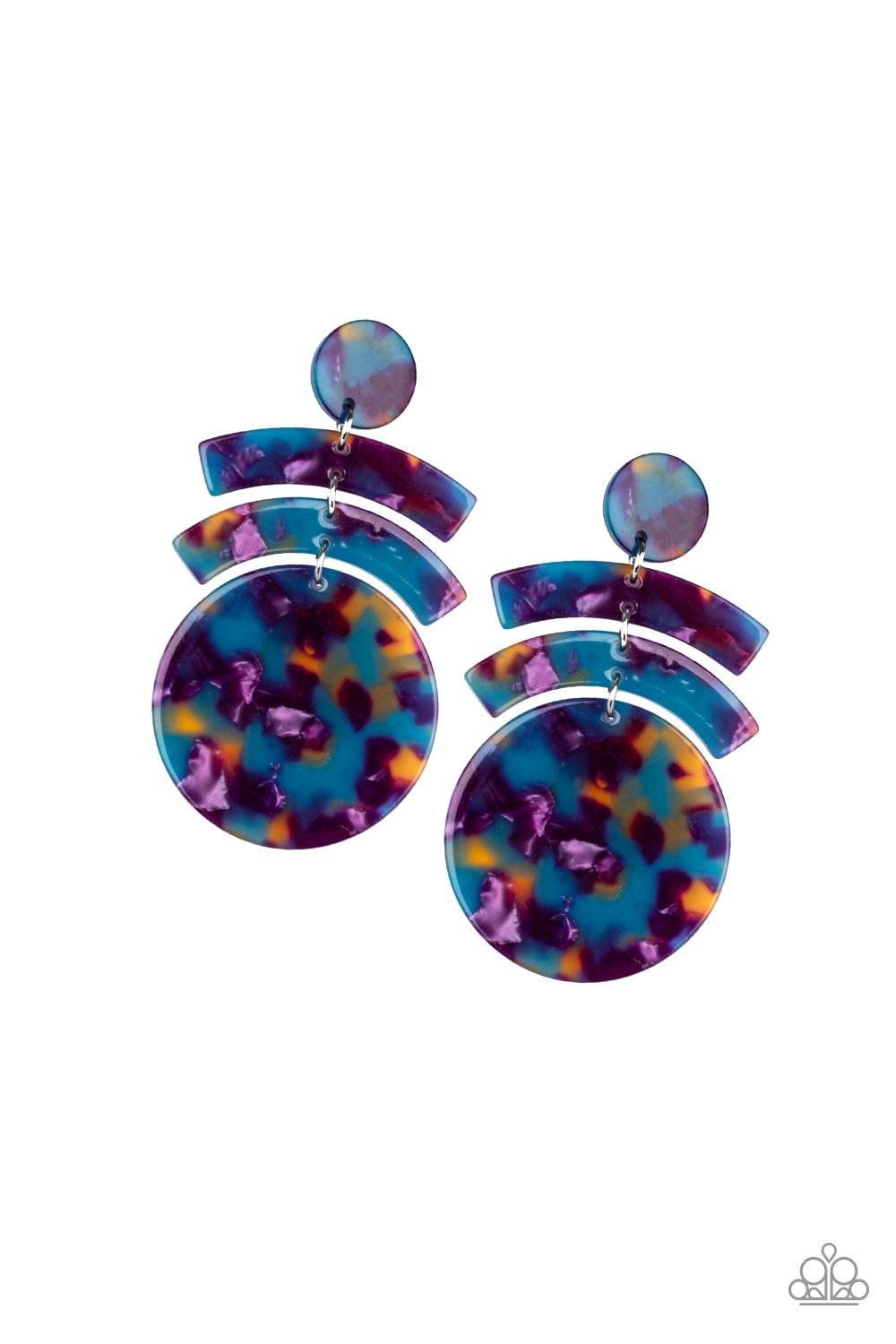 Paparazzi Accessories In the HAUTE Seat - Multi Featuring a faux-marble finish, shiny acrylic frames link into an abstract lure for a retro look. Earring attaches to a standard post fitting. Jewelry