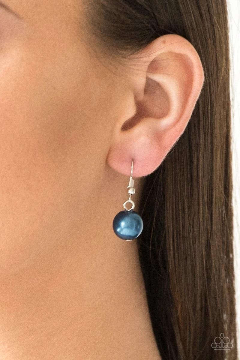 Paparazzi Accessories Soon To Be Mrs. - Multi Varying in size, bubbly blue, purple, and silver pearls swing from the bottom of a classic strand of pearls, creating a refined fringe below the collar. Features an adjustable clasp closure. Sold as one indivi