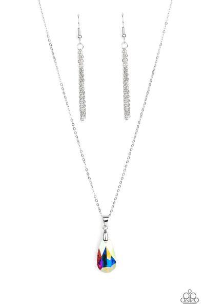 Paparazzi Accessories Optimized Opulence - Multi An iridescent teardrop gem swings from the bottom of a glistening silver chain, creating a stellar pendant below the collar. Features an adjustable clasp closure. Sold as one individual necklace. Includes o